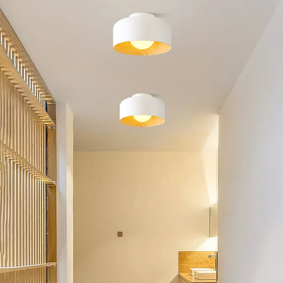 Drum flush mount ceiling light with wood grain interior supplementary product view 47