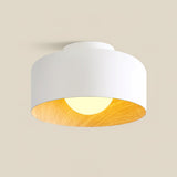 Drum flush mount ceiling light with wood grain interior alternative angle view 49