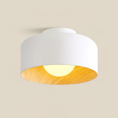 Drum flush mount ceiling light with wood grain interior alternative angle view 49