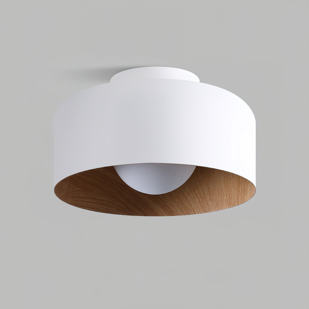 Drum flush mount ceiling light with wood grain interior colour option view 51