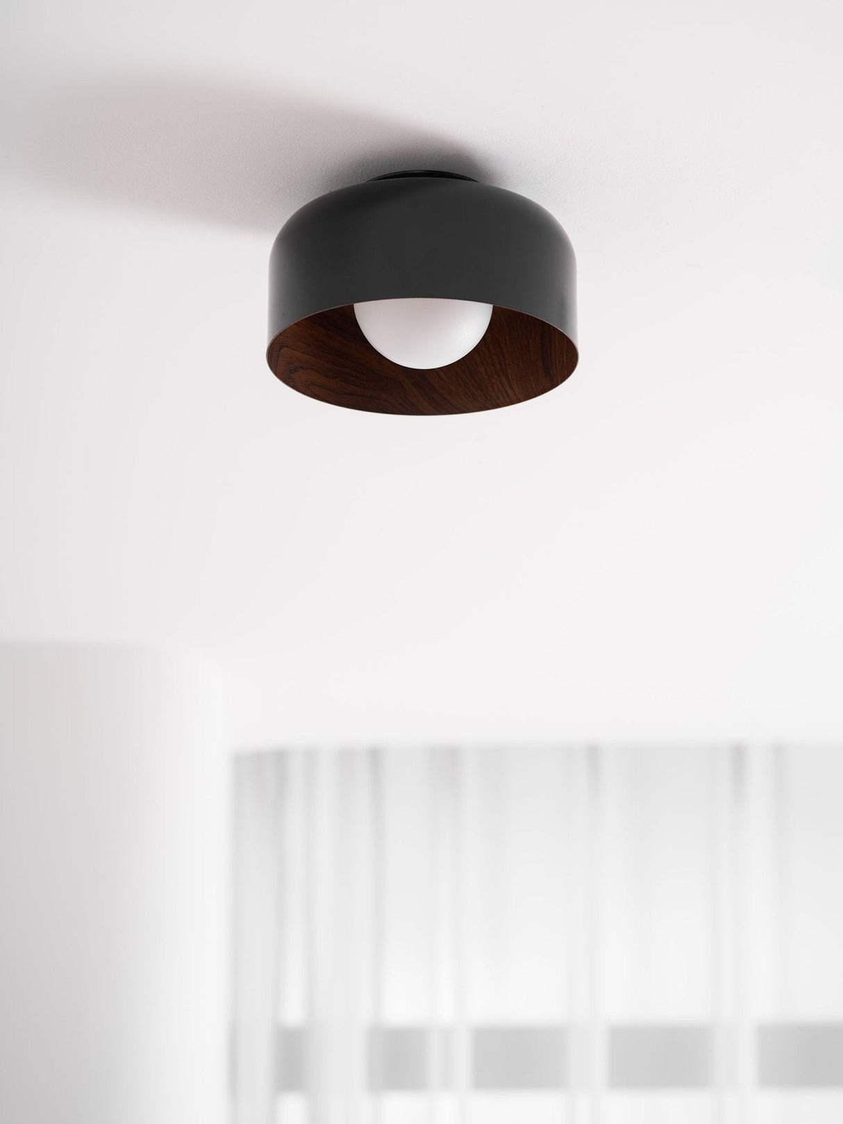Drum flush mount ceiling light with wood grain interior alternative angle view 55