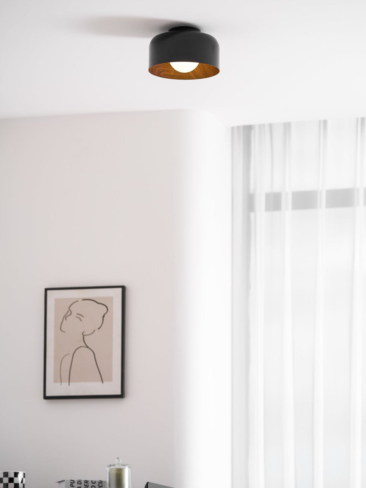 Drum flush mount ceiling light with wood grain interior supplementary product view 59