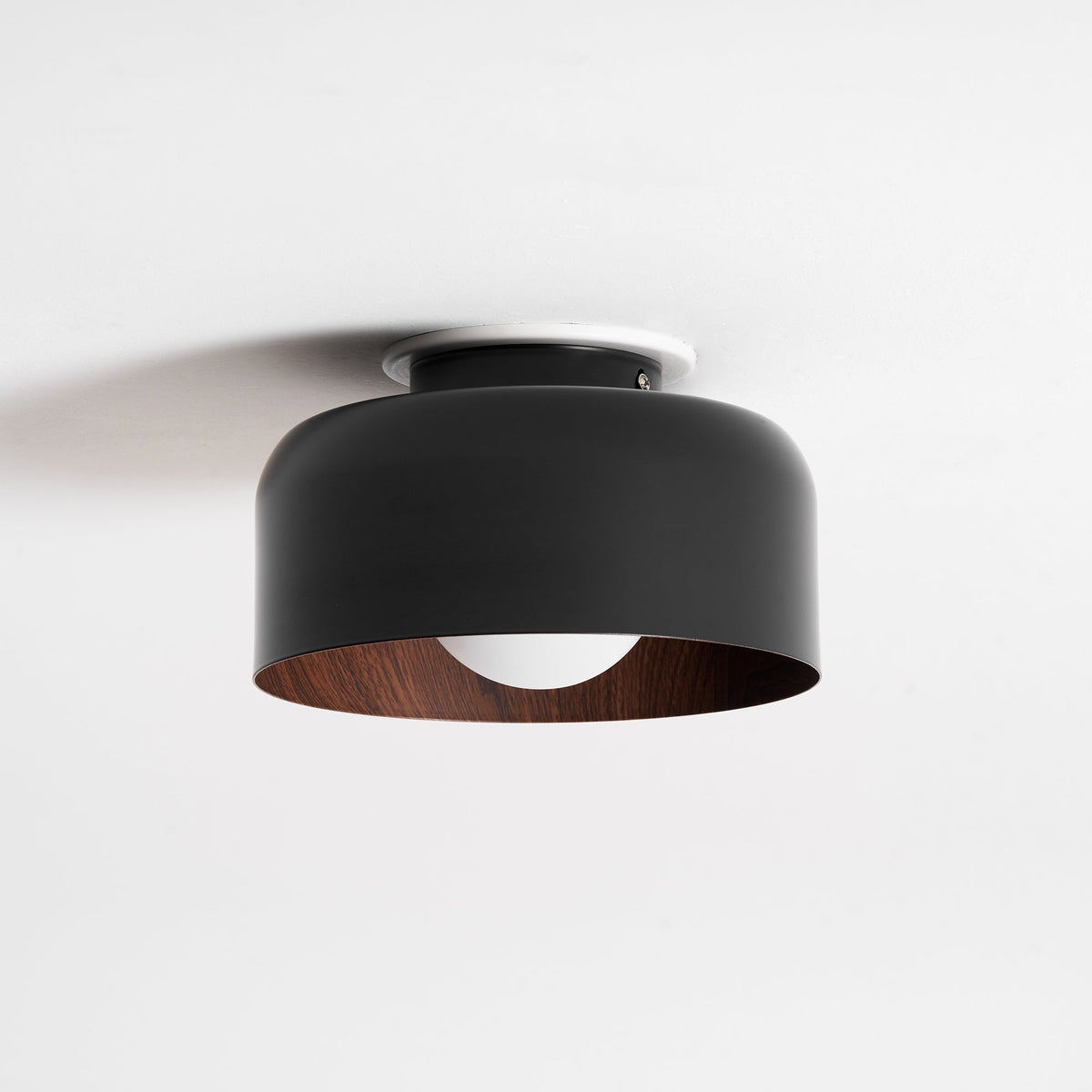 Drum flush mount ceiling light with wood grain interior colour option view 63