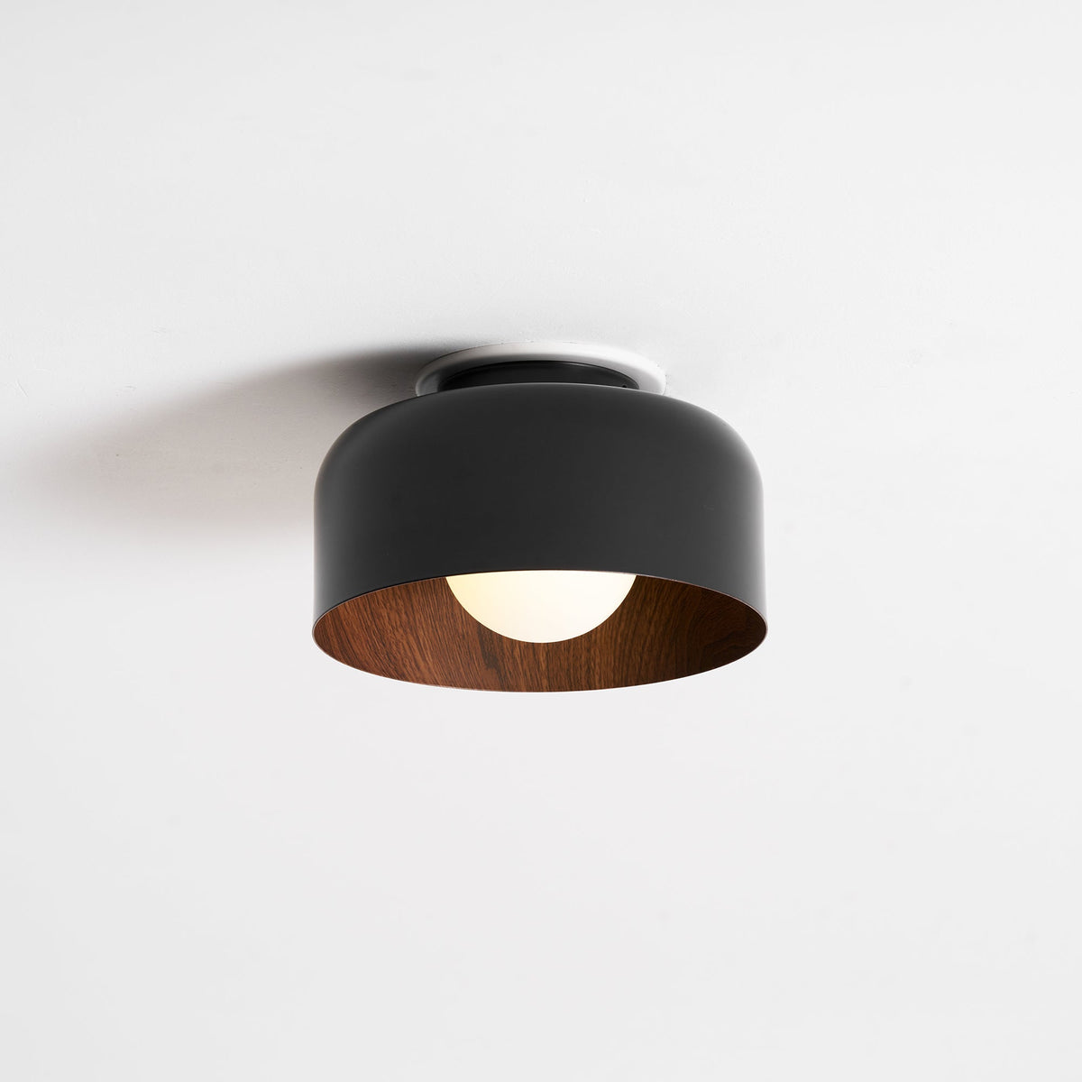 Drum flush mount ceiling light with wood grain interior alternative angle view 67