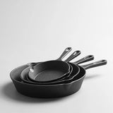 Durable cast iron cookware skillet with teardrop handle
