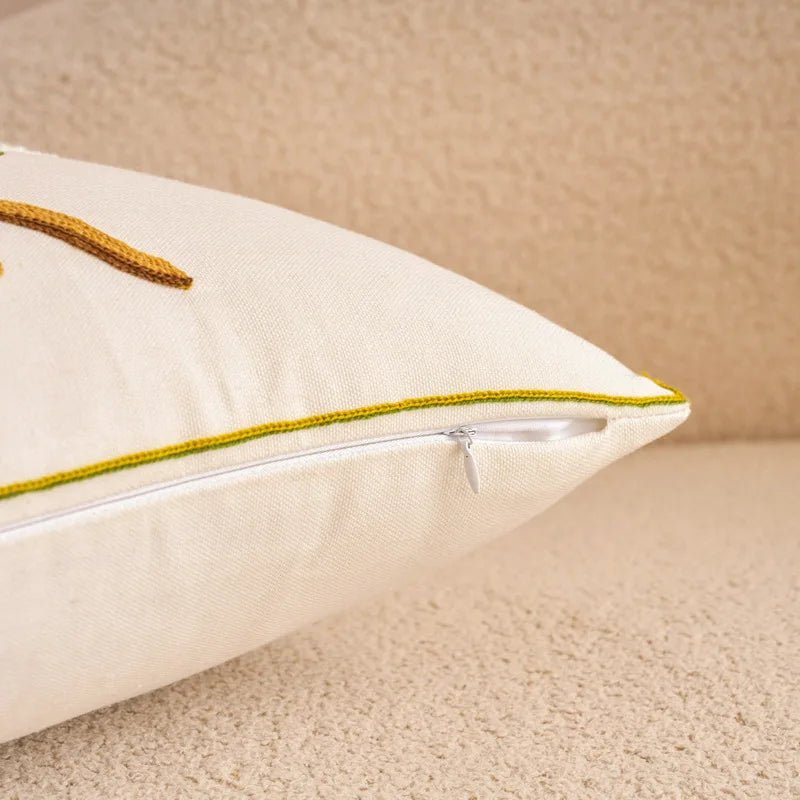 Embroidered Accent Pillows - Cotton Canvas 3D Leaf Decorative Cover Square Cushion Case - Decorative Pillow Cover - Hurbane Home