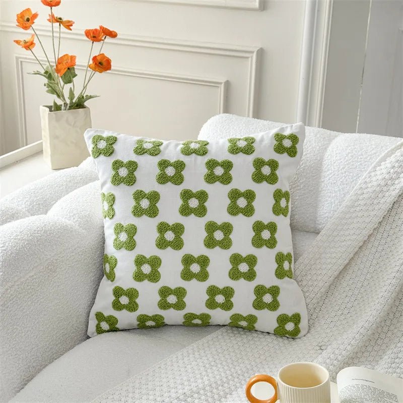 Embroidered Accent Pillows - Cotton Canvas 3D Leaf Decorative Cover Square Cushion Case - Decorative Pillow Cover - Hurbane Home