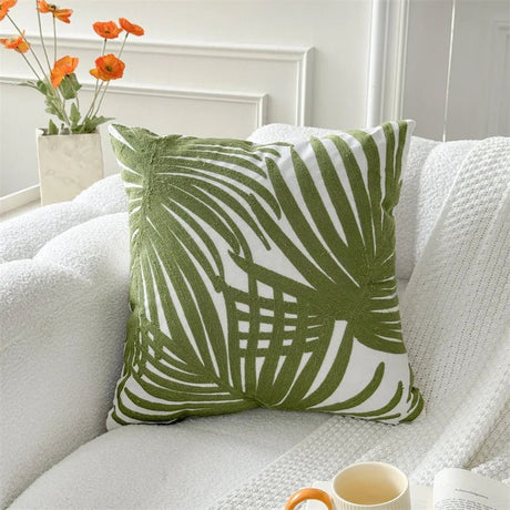 Embroidered Accent Pillows - Cotton Canvas 3D Leaf Decorative Cover Square Cushion Case - Decorative Pillow Cover - Hurbane Home
