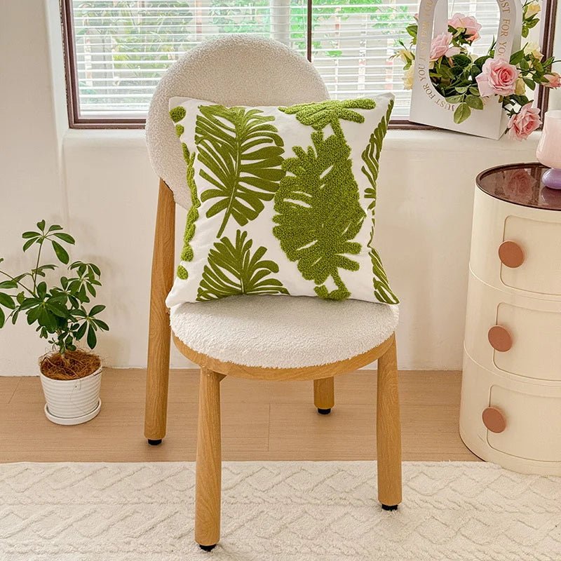 Embroidered Accent Pillows - Cotton Canvas 3D Leaf Decorative Cover Square Cushion Case - Decorative Pillow Cover - Hurbane Home