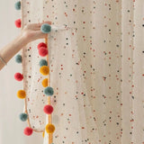 Embroidered Lace Sheer Curtains – Boho Pom Tassel Window Drapes Decorative Panels - Hurbane Home