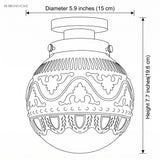 Drawing showing globe light diameter 5.9 inches and height 7.7 inches