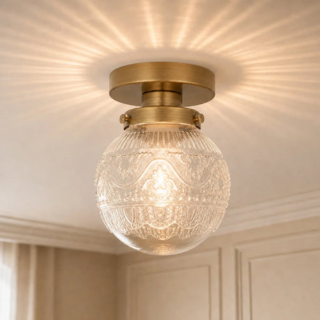Engraved glass globe flush mount ceiling light alternative angle view 1