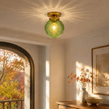 Engraved glass globe flush mount ceiling light close detail view 2