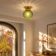 Engraved glass globe flush mount ceiling light close detail view 2