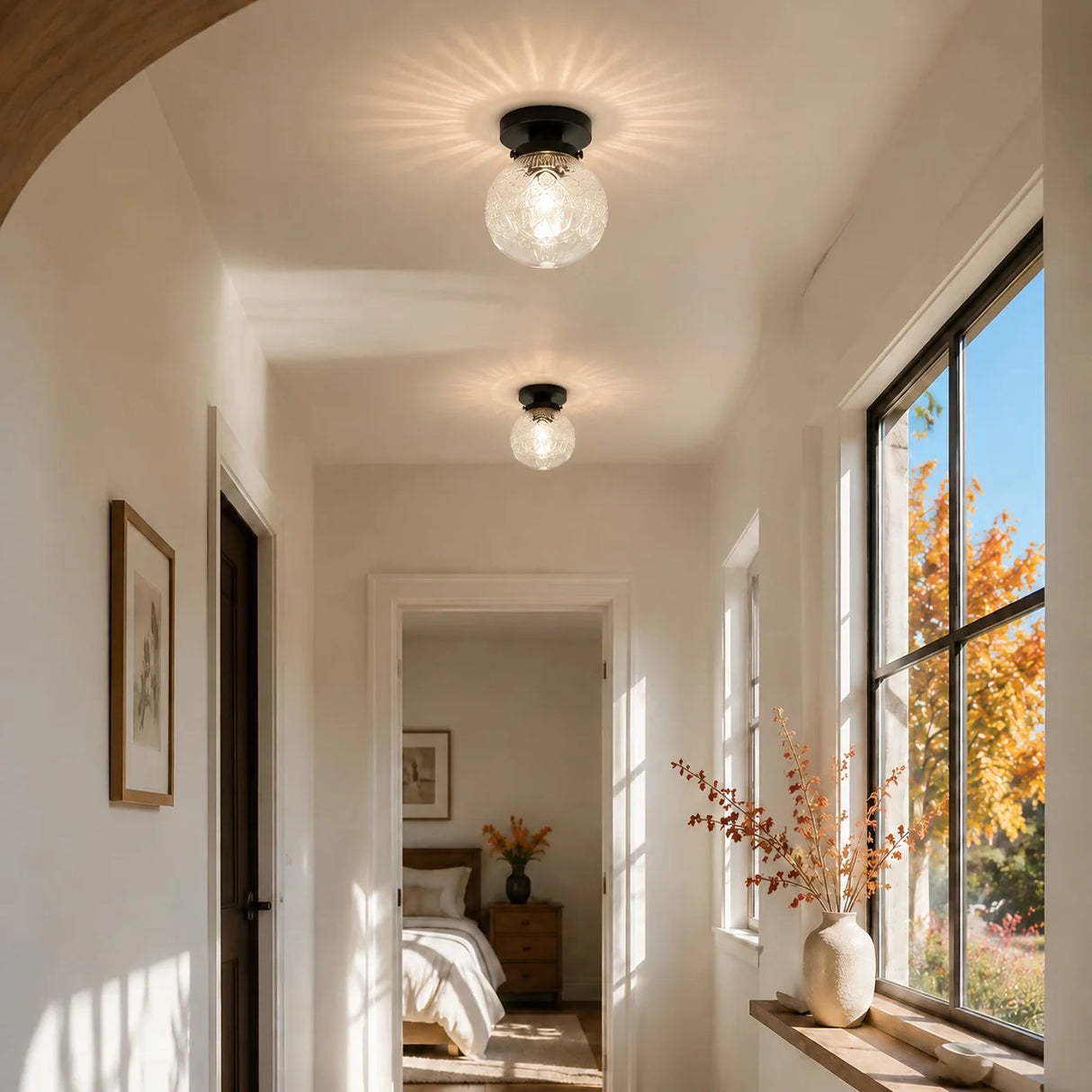 Engraved glass globe flush mount ceiling light colour option view 3