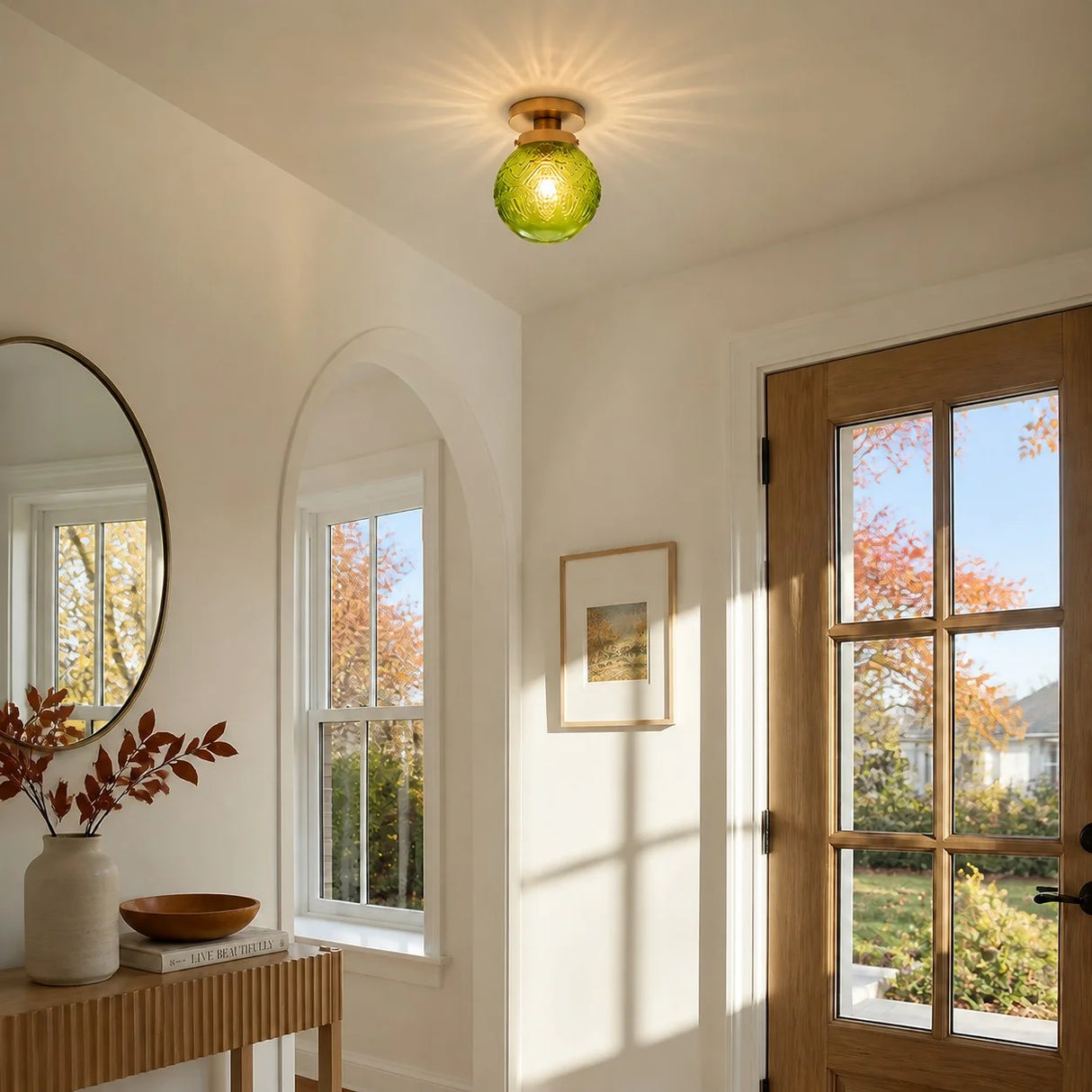 Engraved glass globe flush mount ceiling light alternative angle view 7