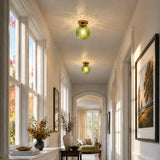 Engraved glass globe flush mount ceiling light close detail view 8
