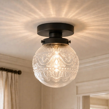 Engraved glass globe flush mount ceiling light colour option view 9