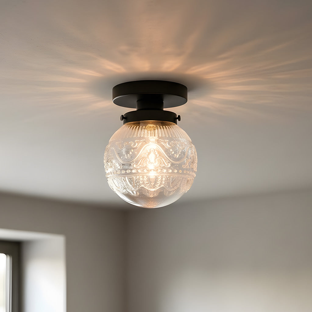 Engraved glass globe flush mount ceiling light supplementary product view 11