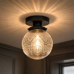 Engraved glass globe flush mount ceiling light further product image 22