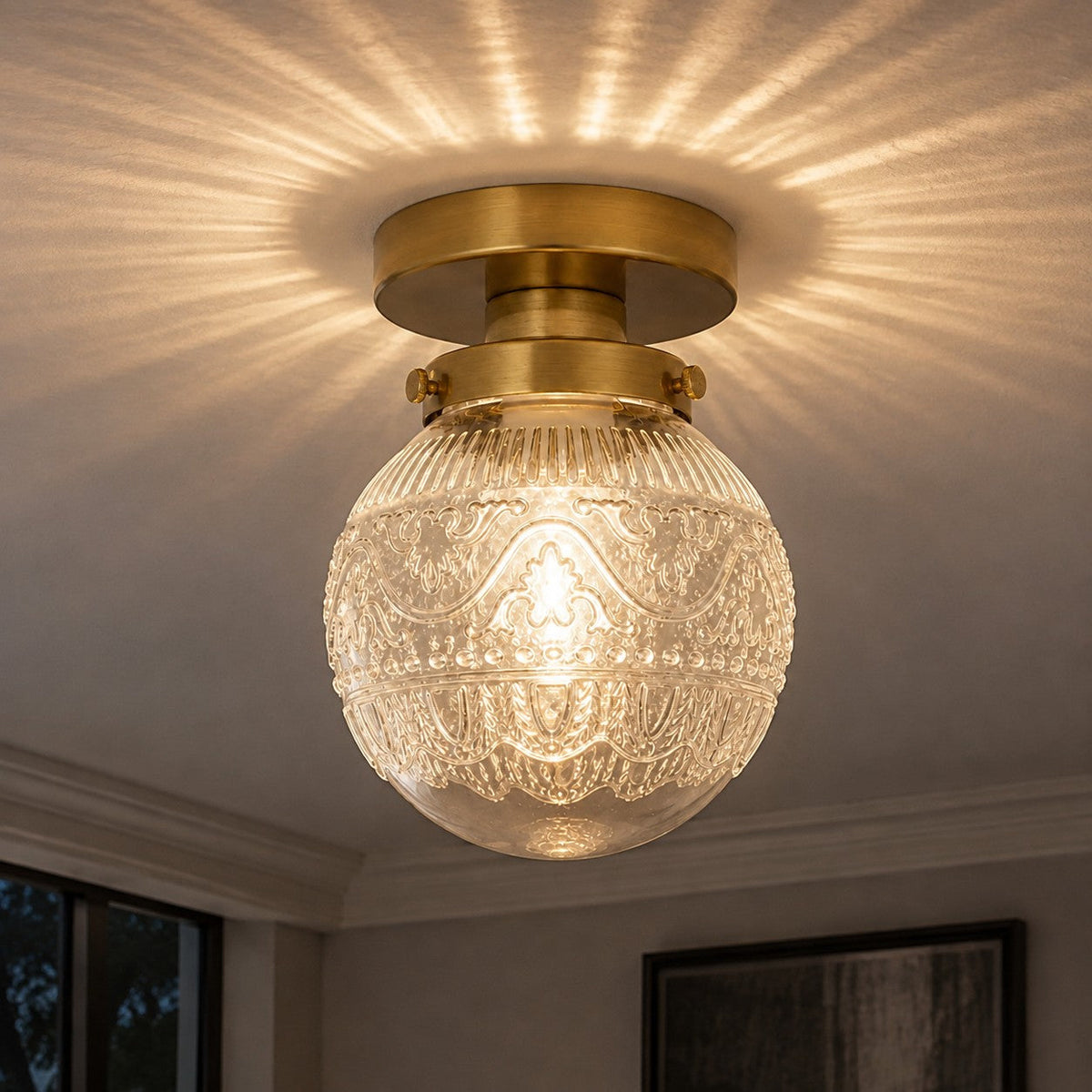 Engraved glass globe flush mount ceiling light supplementary product view 23