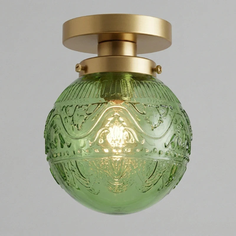Engraved glass globe flush mount ceiling light close detail view 26