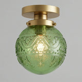 Engraved glass globe flush mount ceiling light close detail view 26