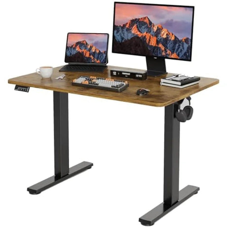Ergonomic Electric Adjustable Standing Desk - Walnut Finish for Home Office - Adjustable Standing Desk - Hurbane Home