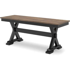Farmhouse Dining Bench – Dark Brown Wood Seat With Black Frame - Farmhouse Dining Bench - Hurbane Home