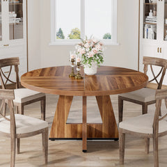 Farmhouse Dining Table – Tribesigns 47in Round Rustic Table for Four - Hurbane Home