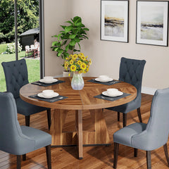Farmhouse Dining Table – Tribesigns 47in Round Rustic Table for Four - Hurbane Home