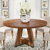 Farmhouse Dining Table – Tribesigns 47in Round Rustic Table for Four - Hurbane Home