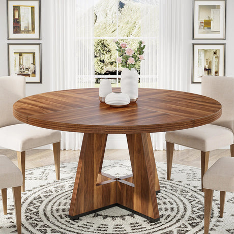 Farmhouse Dining Table – Tribesigns 47in Round Rustic Table for Four - Hurbane Home
