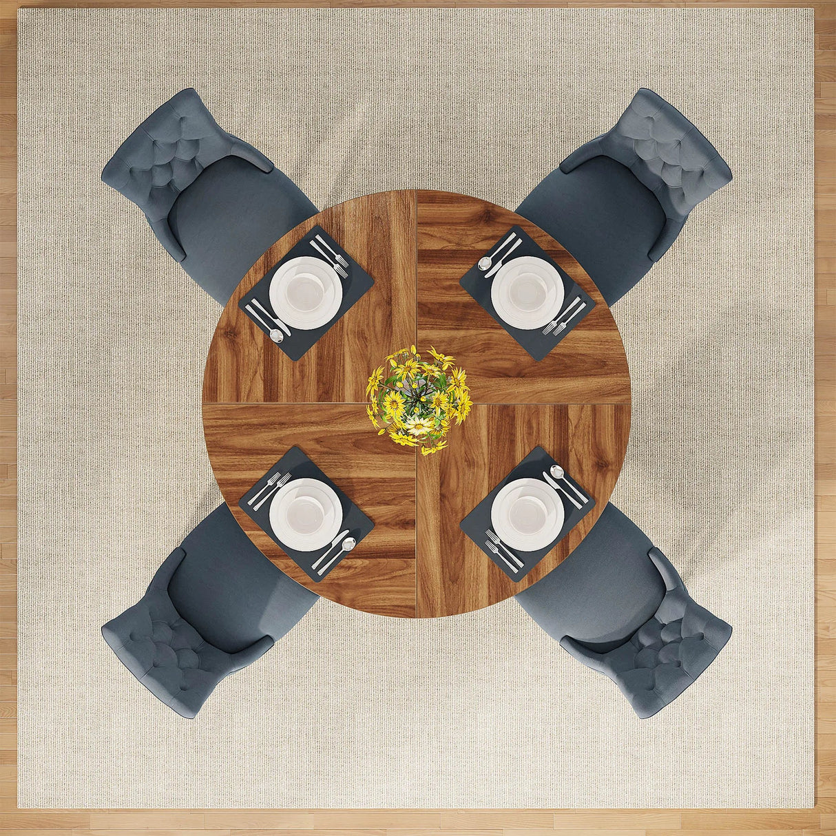 Farmhouse Dining Table – Tribesigns 47in Round Rustic Table for Four - Hurbane Home