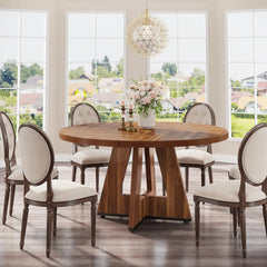 Farmhouse Dining Table – Tribesigns 47in Round Rustic Table for Four - Hurbane Home