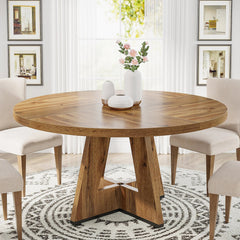 Farmhouse Dining Table – Tribesigns 47in Round Rustic Table for Four - Hurbane Home