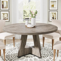 Farmhouse Dining Table – Tribesigns 47in Round Rustic Table for Four - Hurbane Home