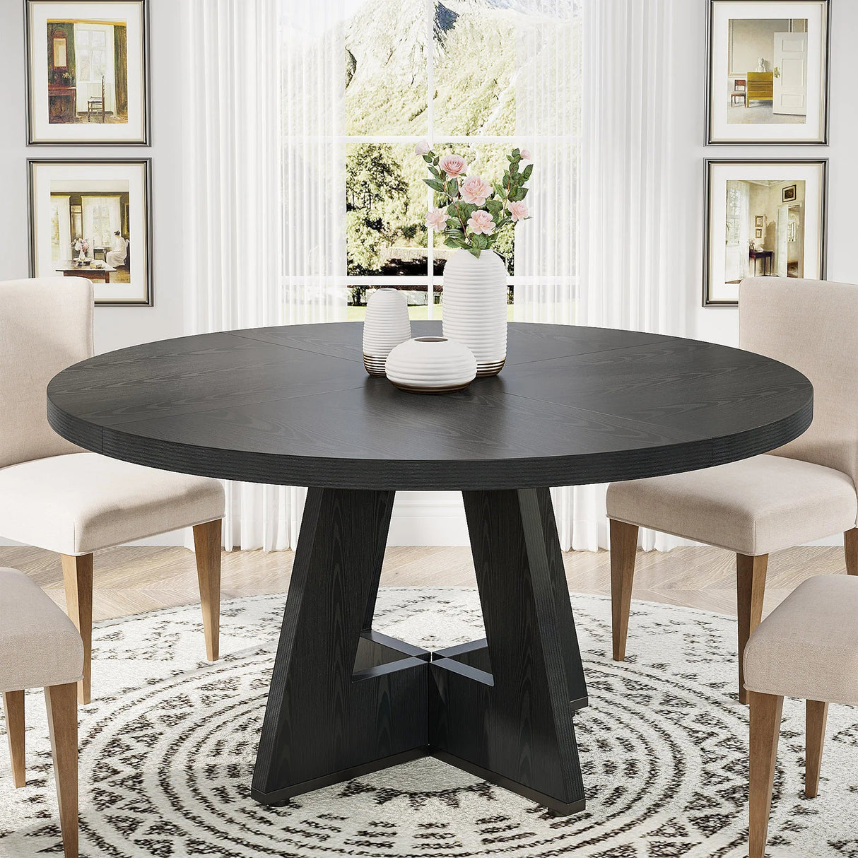Farmhouse Dining Table – Tribesigns 47in Round Rustic Table for Four - Hurbane Home
