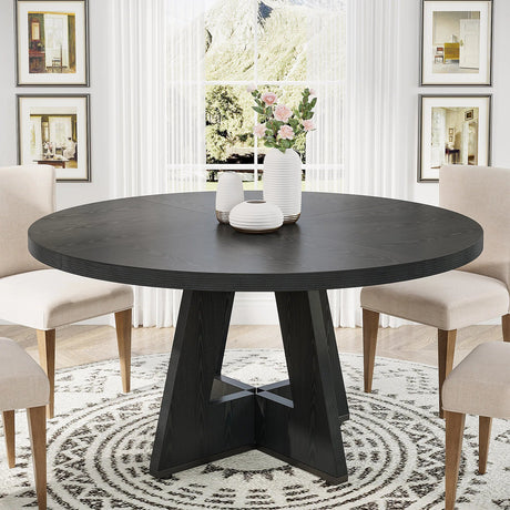 Farmhouse Dining Table – Tribesigns 47in Round Rustic Table for Four - Hurbane Home
