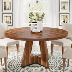 Farmhouse Dining Table – Tribesigns 47in Round Rustic Table for Four - Hurbane Home