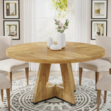 Farmhouse Dining Table – Tribesigns 47in Round Rustic Table for Four - Hurbane Home
