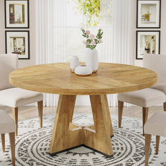 Farmhouse Dining Table – Tribesigns 47in Round Rustic Table for Four - Hurbane Home