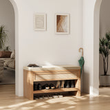 Farmhouse Entryway Bench – Rustic Shoe Bench with Drawer and Shelf.