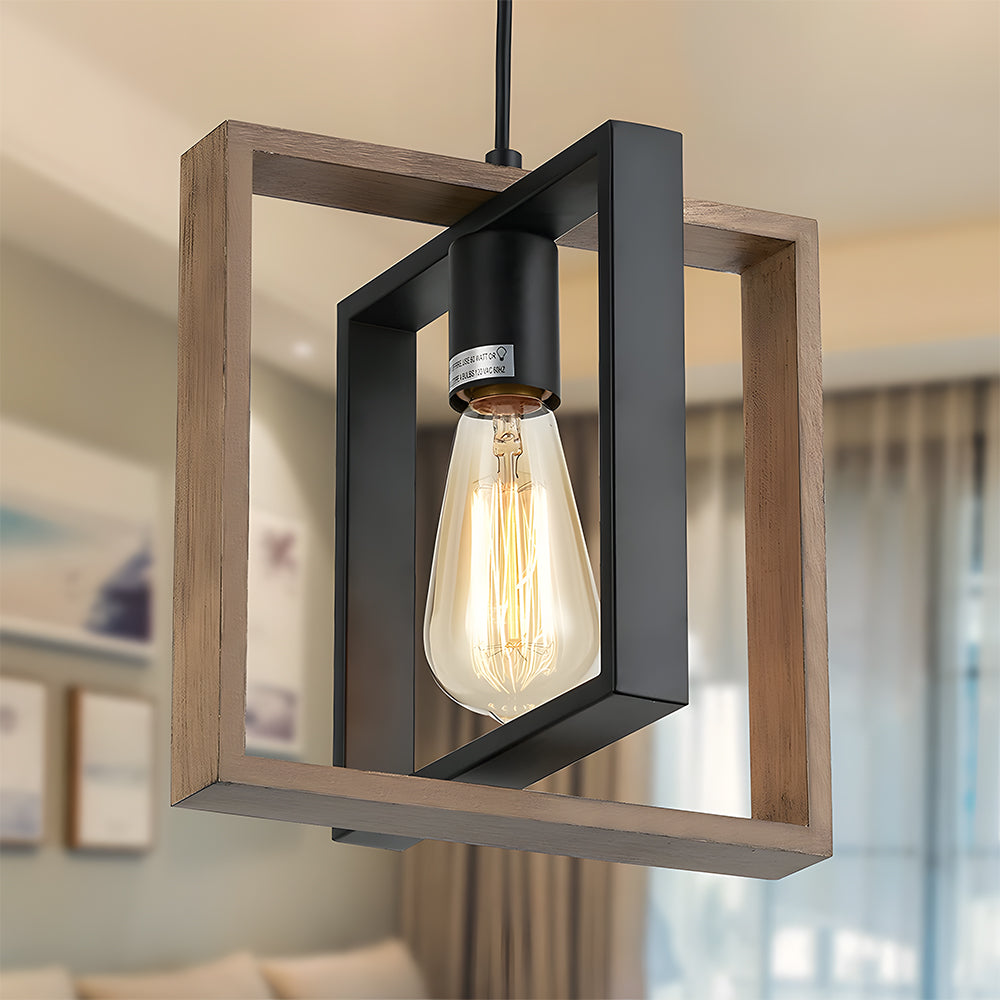 Single head iron and wood cage pendant product view