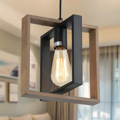 Single head iron and wood cage pendant product view