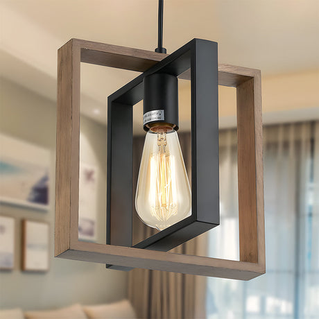 Single head iron and wood cage pendant product view