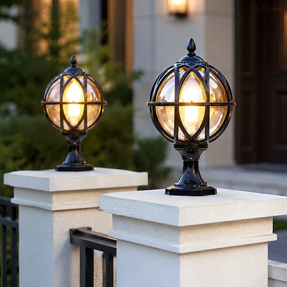 Caged globe outdoor post light detail view 5 showing finish and construction