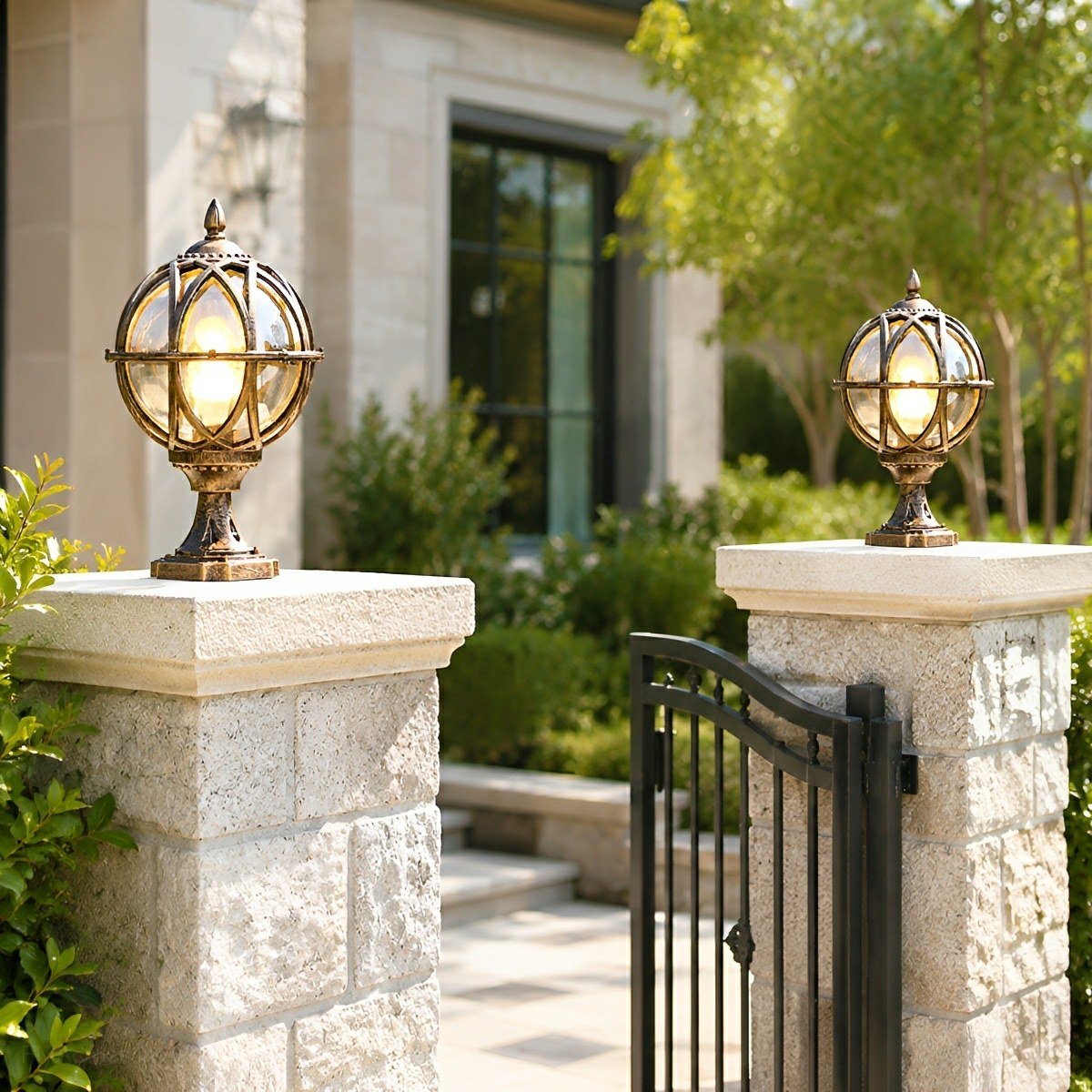 Caged globe outdoor post light detail view 9 showing finish and construction