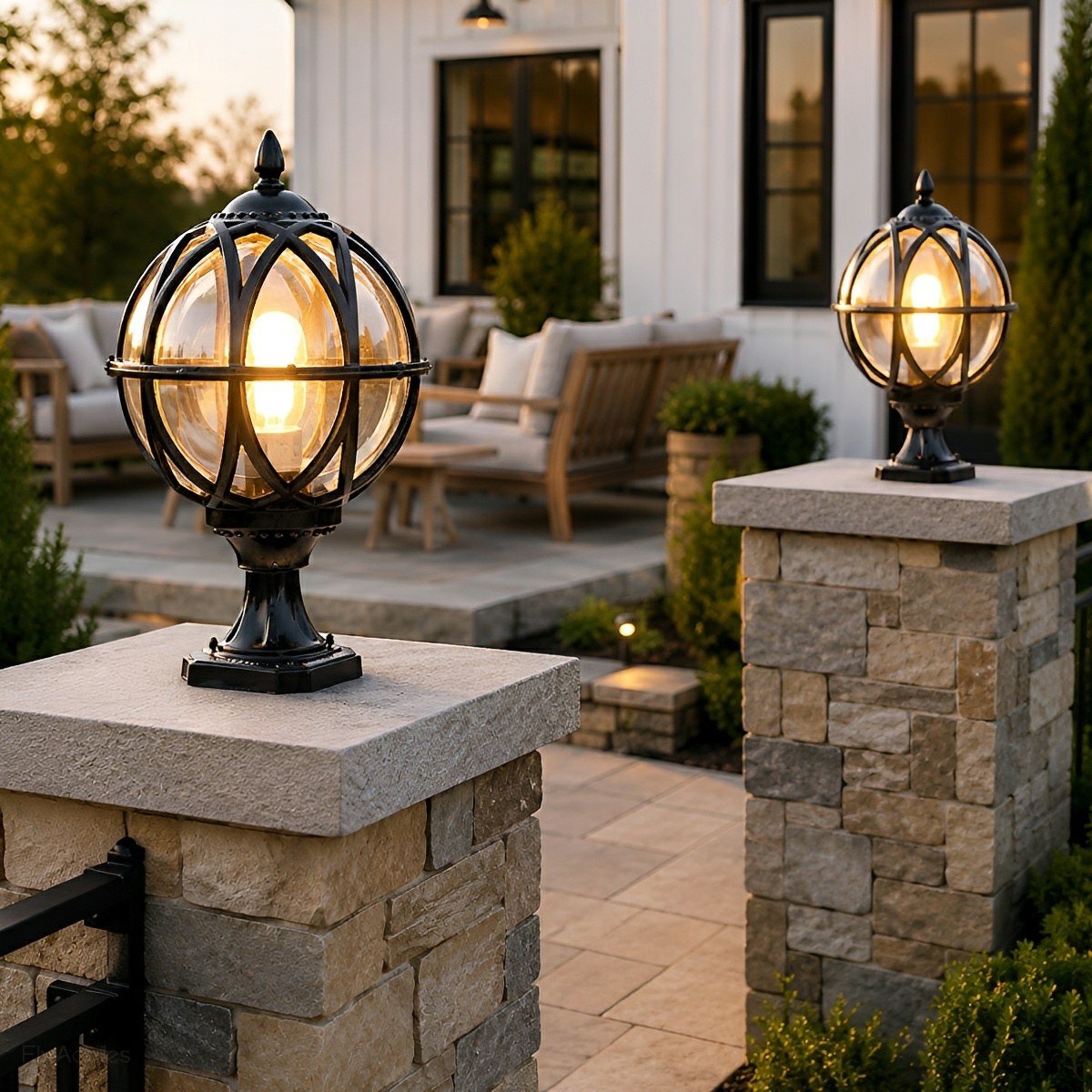 Caged globe outdoor post light detail view 19 showing finish and construction
