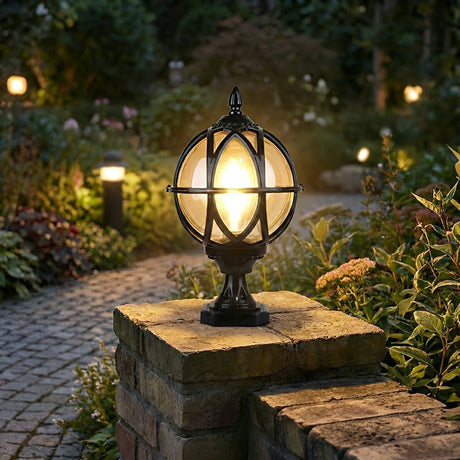 Caged globe outdoor post light detail view 3 showing finish and construction